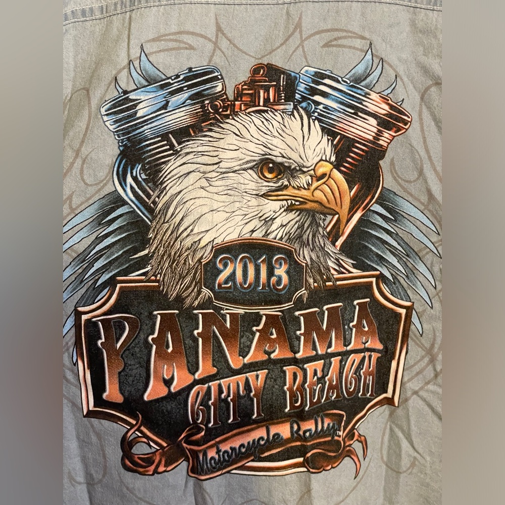 Bikerwear 2013 Panama City Rally Denim Shirt Vest Button Up Cut Off Sleeve 2XL